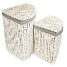 Set of 2 Corner White Wash Laundry Hamper with Grey Sage Lining Grey | Grey