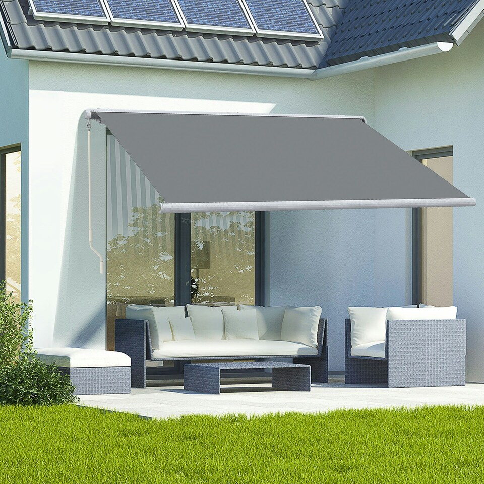 image 1 of Outsunny 4x3m Full Cassette Electric/Manual Retractable Awning w/ LED Light