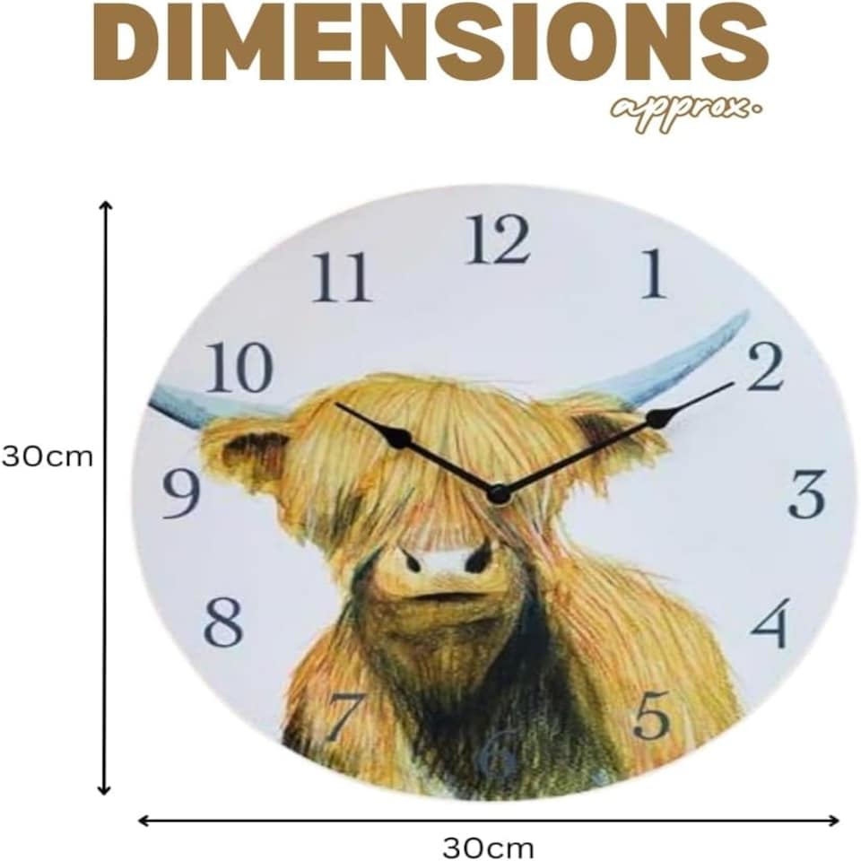image 1 of Marco Paul 30cm Hand Painted Highland Cow Clock Multi