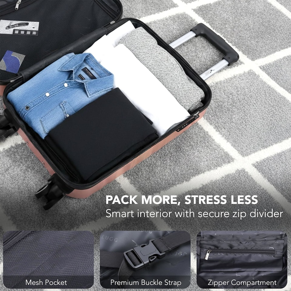 image 1 of Lugg Jetset Lightweight Hard Shell Suitcase ABS 4 Wheels TSA Lock (55x35x23cm)