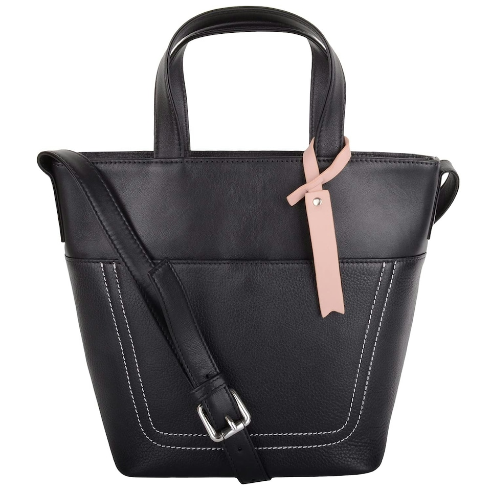 image 1 of Premium Soft Leather Cross Body Shoulder Twin Tote Style Handbag Black | Black
