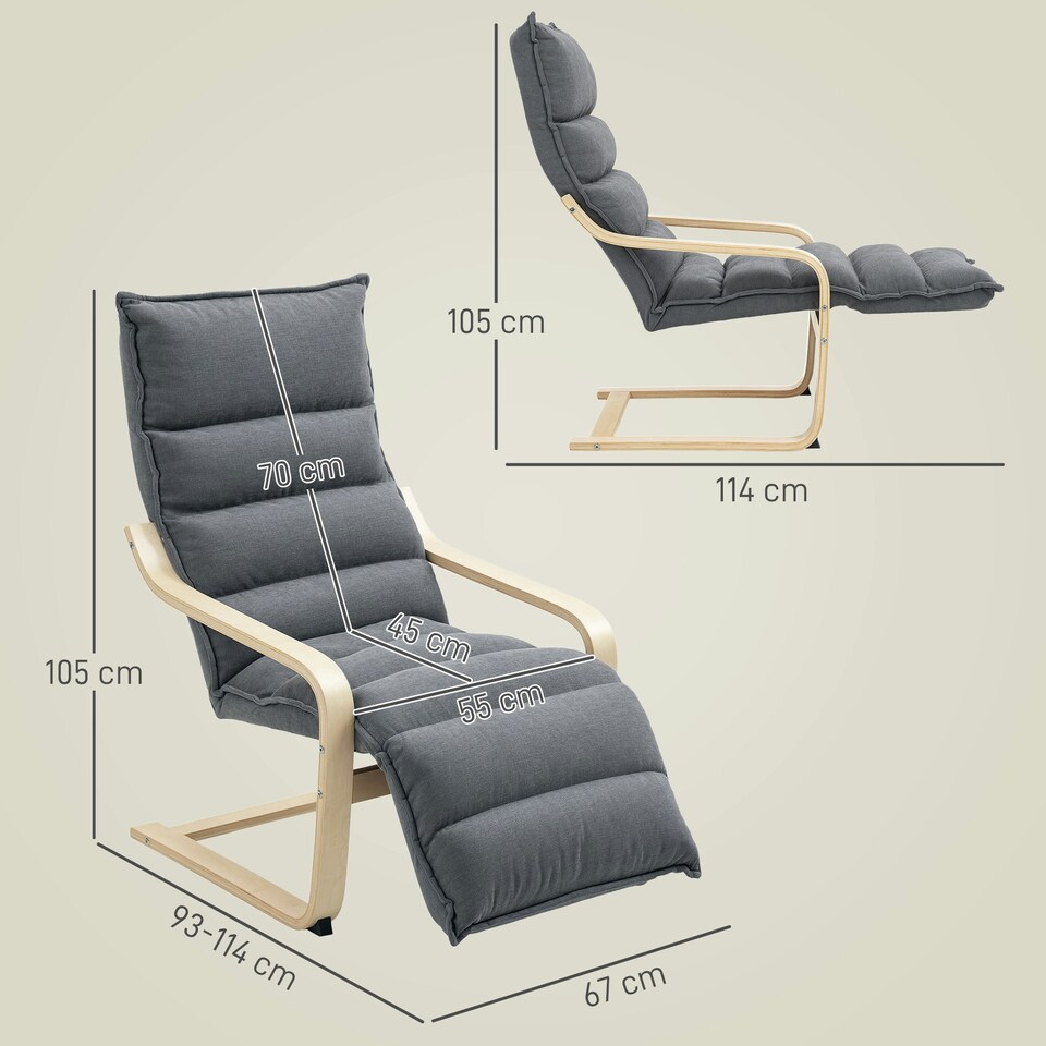 image 1 of HOMCOM Birch Wood Lounge Chair for Living Room, Bedroom Grey | Natural Birch