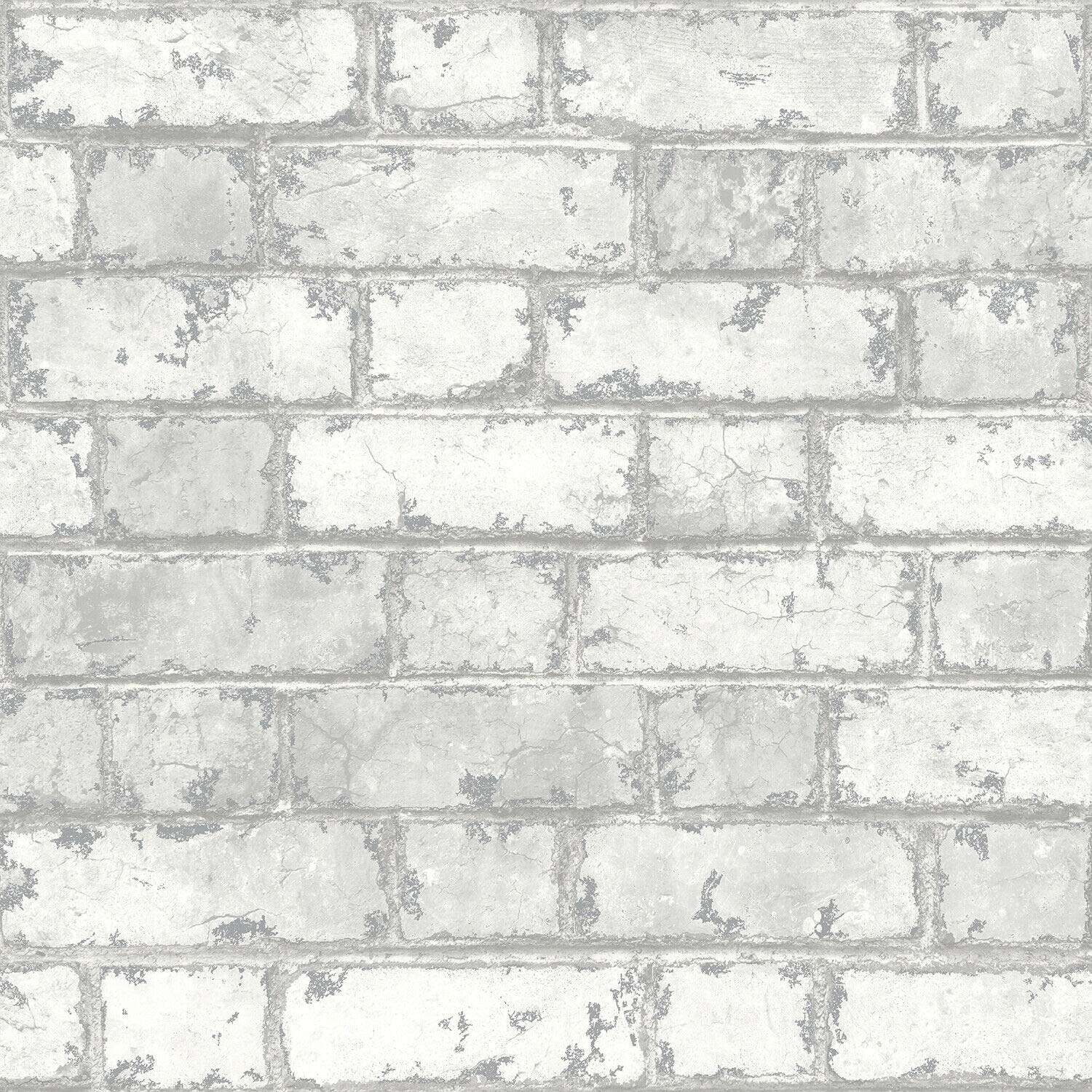Muriva Stone Loft Brick Effect Wallpaper White White 1