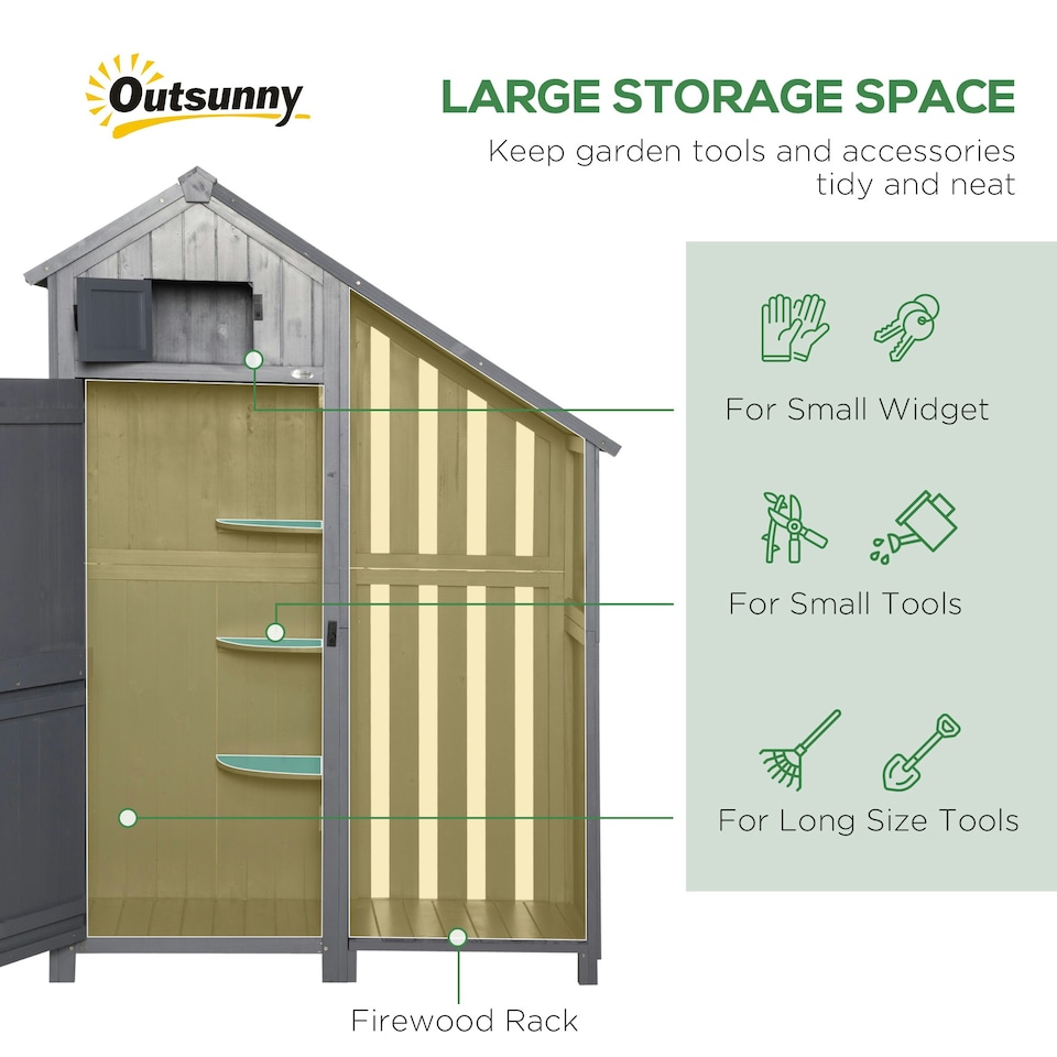 image 1 of Outsunny Garden Storage Shed With Shelves Log Rack for Garden Tools