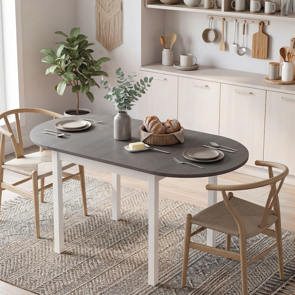 image 1 of HOMCOM Foldable Dining Table, Solid Wood Drop Leaf Table, Grey