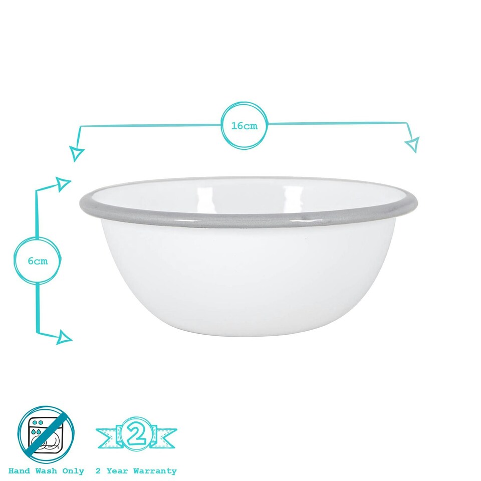 image 1 of Argon Tableware White Enamel Bowls - 16cm - Grey - Pack of 6