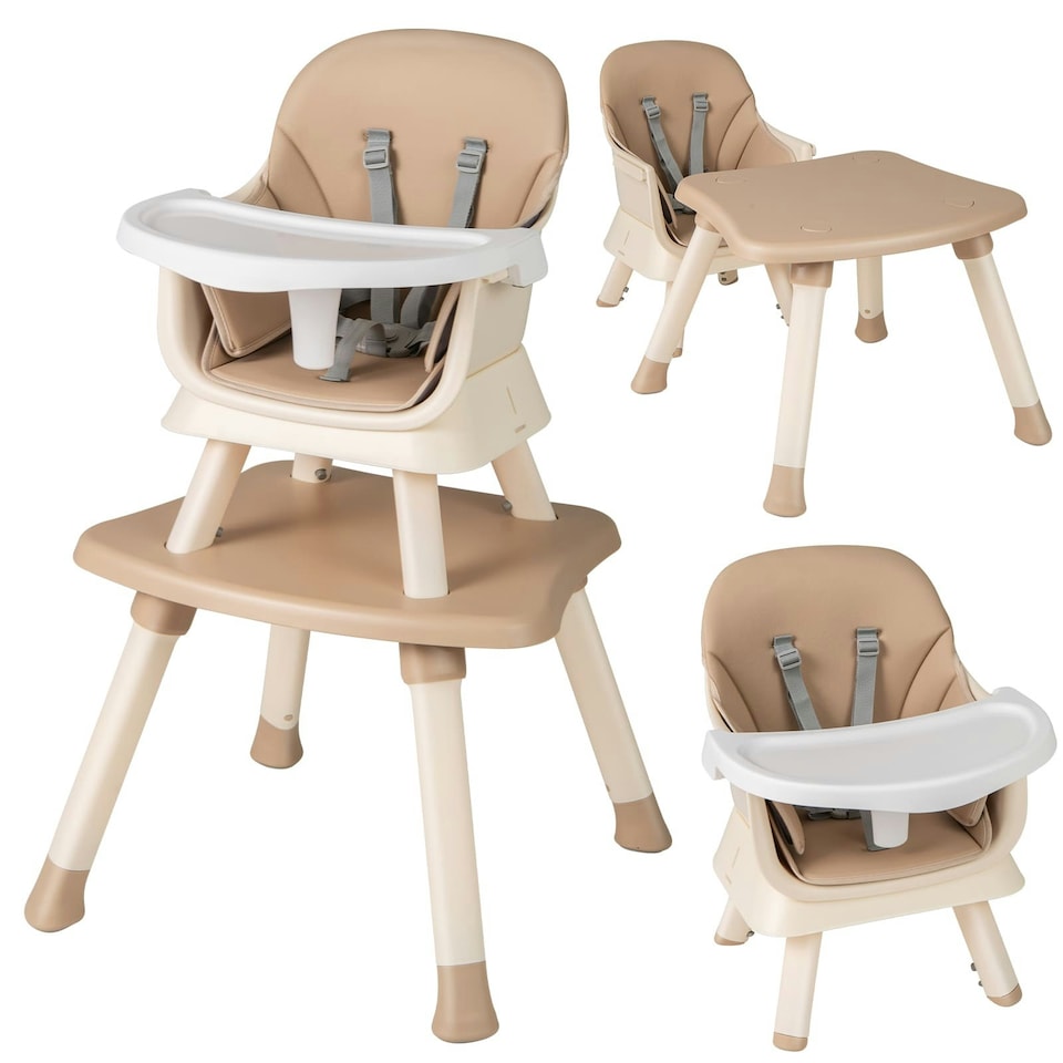 image 1 of COSTWAY 6-in-1 Baby High Chair Convertible Feeding Chair-khaki