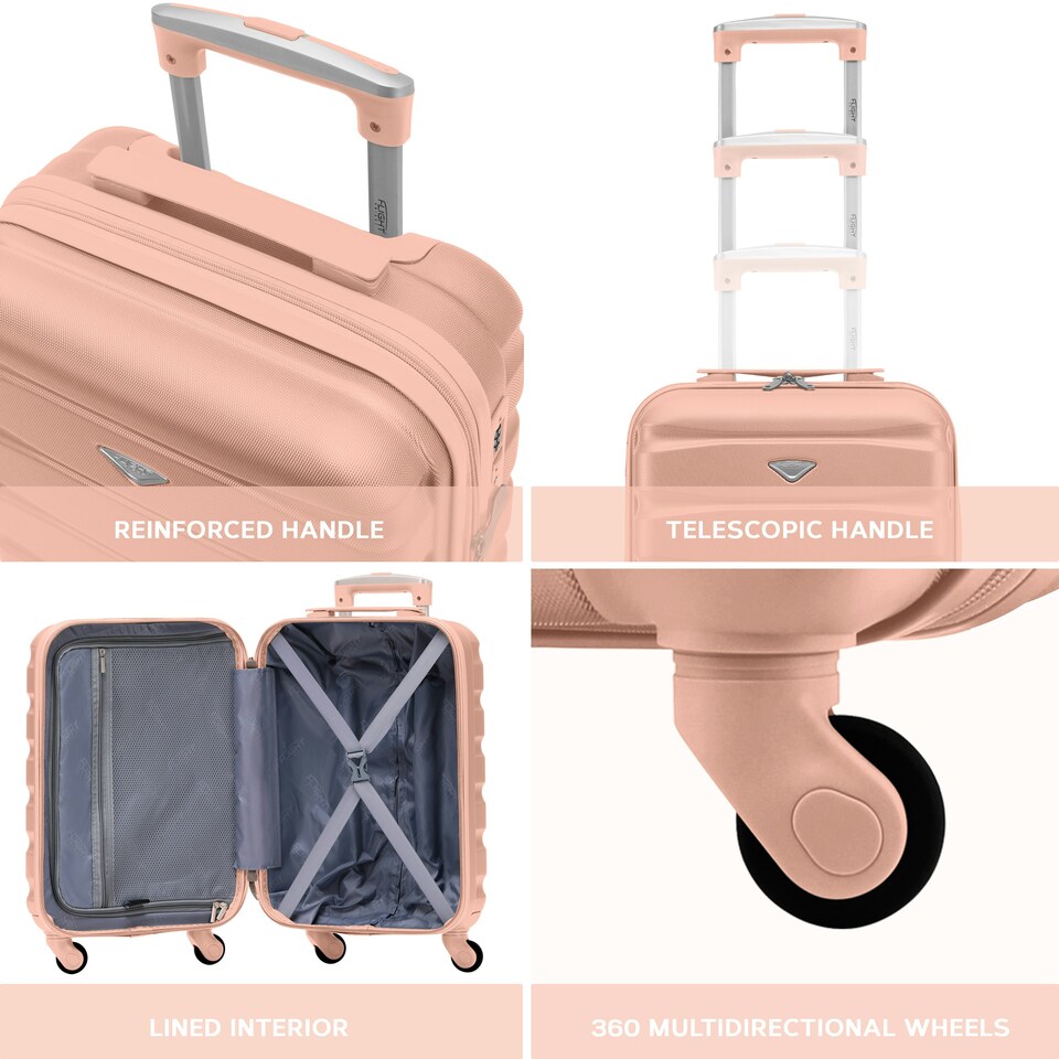 image 1 of Flight Knight Cabin Suitcase 55x35x20cm, Lightweight Carry On Bag - Over 100 Airlines- Ryanair, EasyJet, British Airways - Hand Luggage, ABS Hard Shell TSA Lock Pink | Rose | Cabin Bag