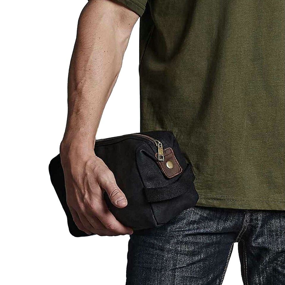 image 1 of Quadra Heritage Leather Trim Toiletry Bag - Black - One Size