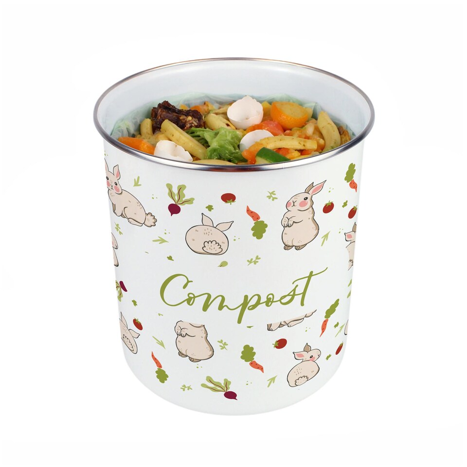 image 1 of Allotment Rabbits Compost Caddy - Metal 2L Decorative Kitchen Food Waste Bin