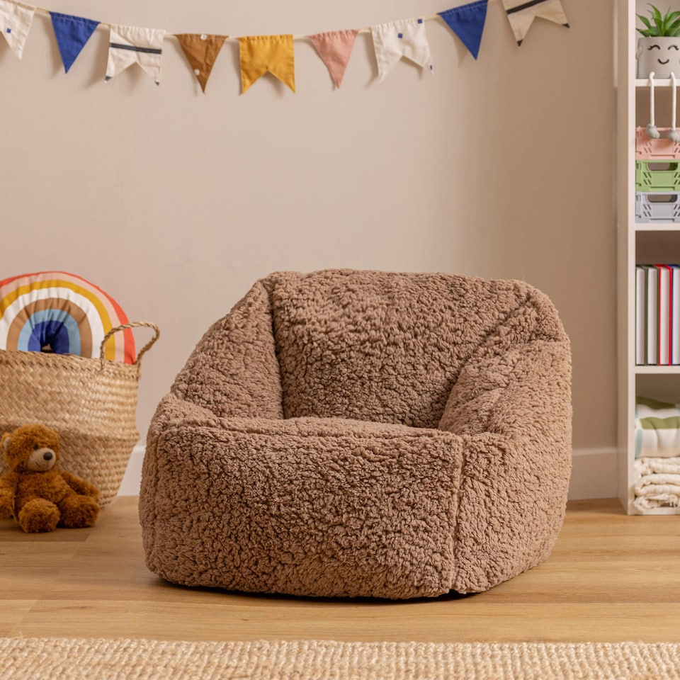 image 1 of Icon Kids Natalia Teddy Berber Fleece Armchair Bean Bag, Mocha Brown