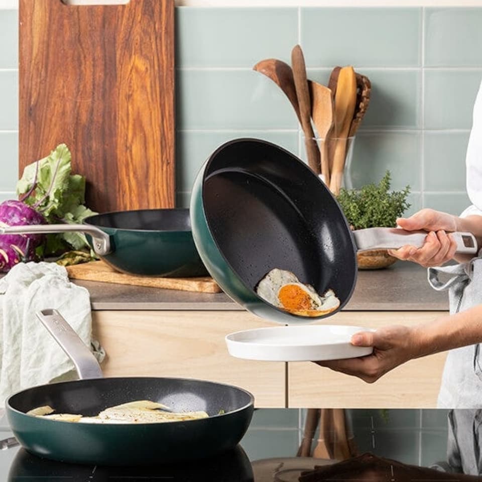 image 1 of GreenPan Evolution Ceramic Non-stick 3 Piece Cookware Set 24cm, 28cm Frying Pan & 28cm Wok