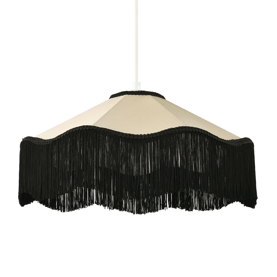 image 1 of Chic Victorian Pendant Lamp Shade in Cream Faux Silk with Black Trims | Black | Black | 1