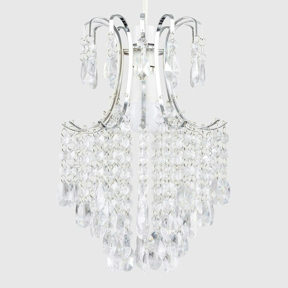 image 1 of ValueLights Modern Silver Chrome Ceiling Pendant Light Shade With Clear Acrylic Droplets