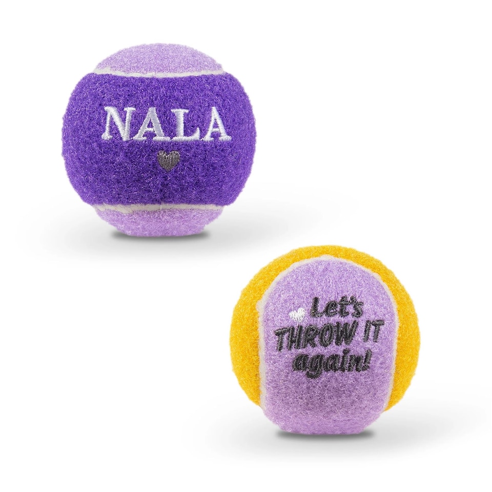 image 1 of Pre-Personalised Dog Ball Gift Pack 2pcs Purple Nala
