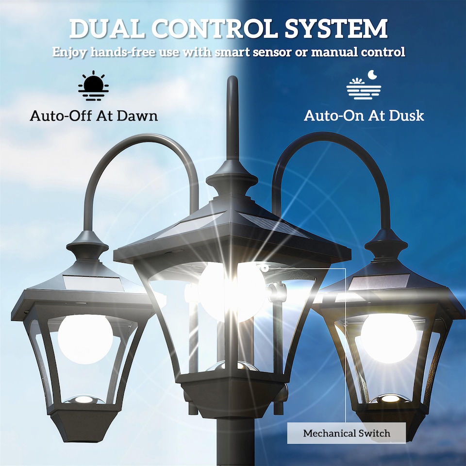 image 1 of Outsunny Solar Lamp Post Dusk-to-Dawn Sensor 185 cm Black | Black | Black | 52 x 52 x 185 cm