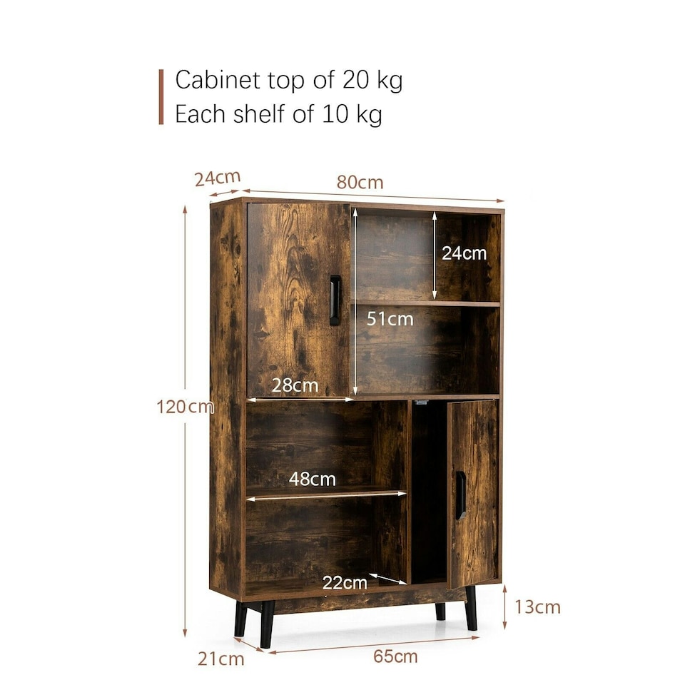 image 1 of COSTWAY Freestanding Wooden Sideboard Storage Cabinet with 2 Doors Brown