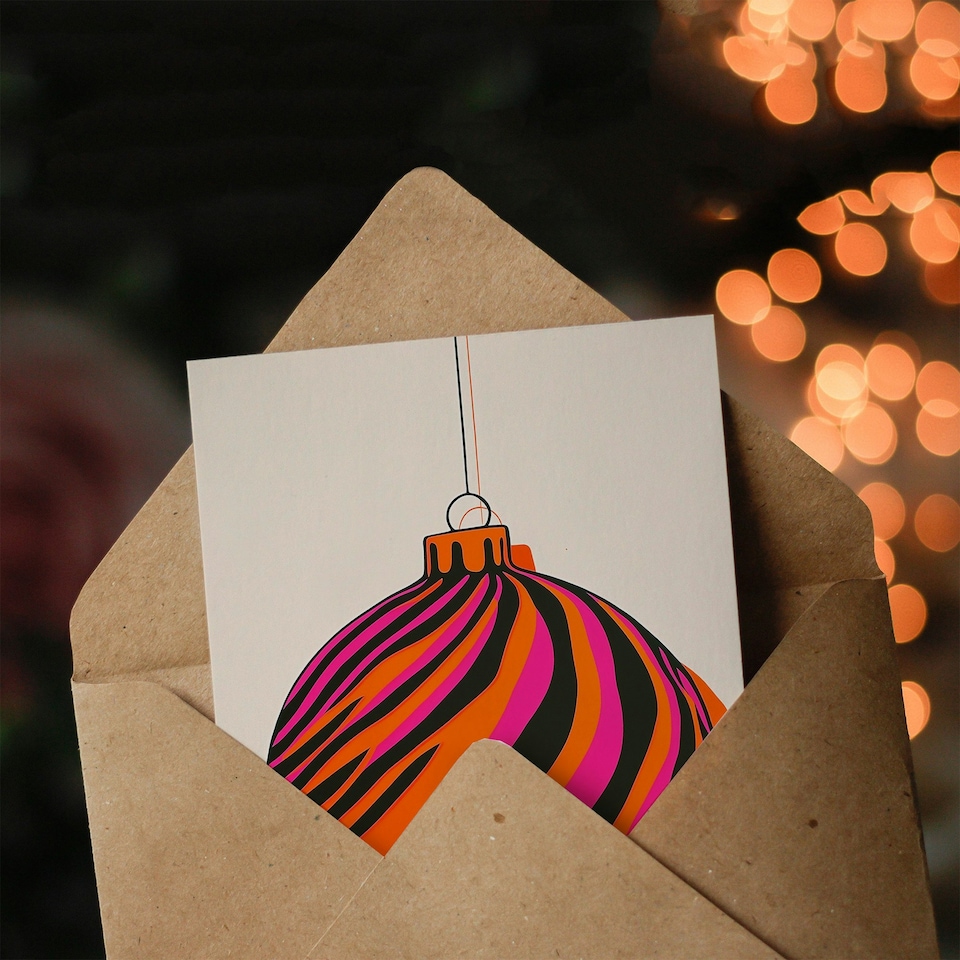 image 1 of Vibrant Bauble Pink Orange Modern Fun Xmas For Mum Christmas Card