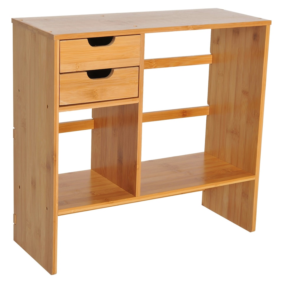 image 1 of HOMCOM Desk Organiser Desktop Bookshelf 180 Degree Rotatable 2 Drawers Bamboo