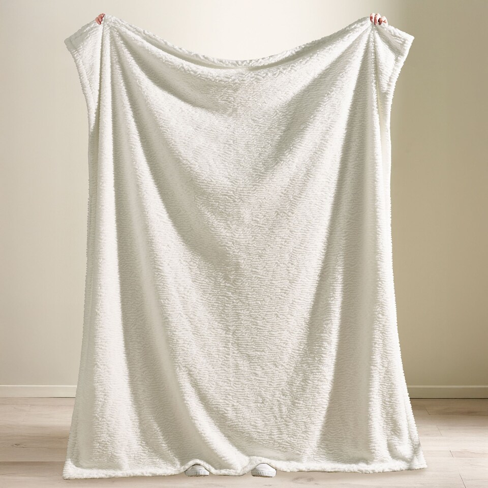 image 1 of Catherine Lansfield Textured Wave Faux Fur Blanket Throw