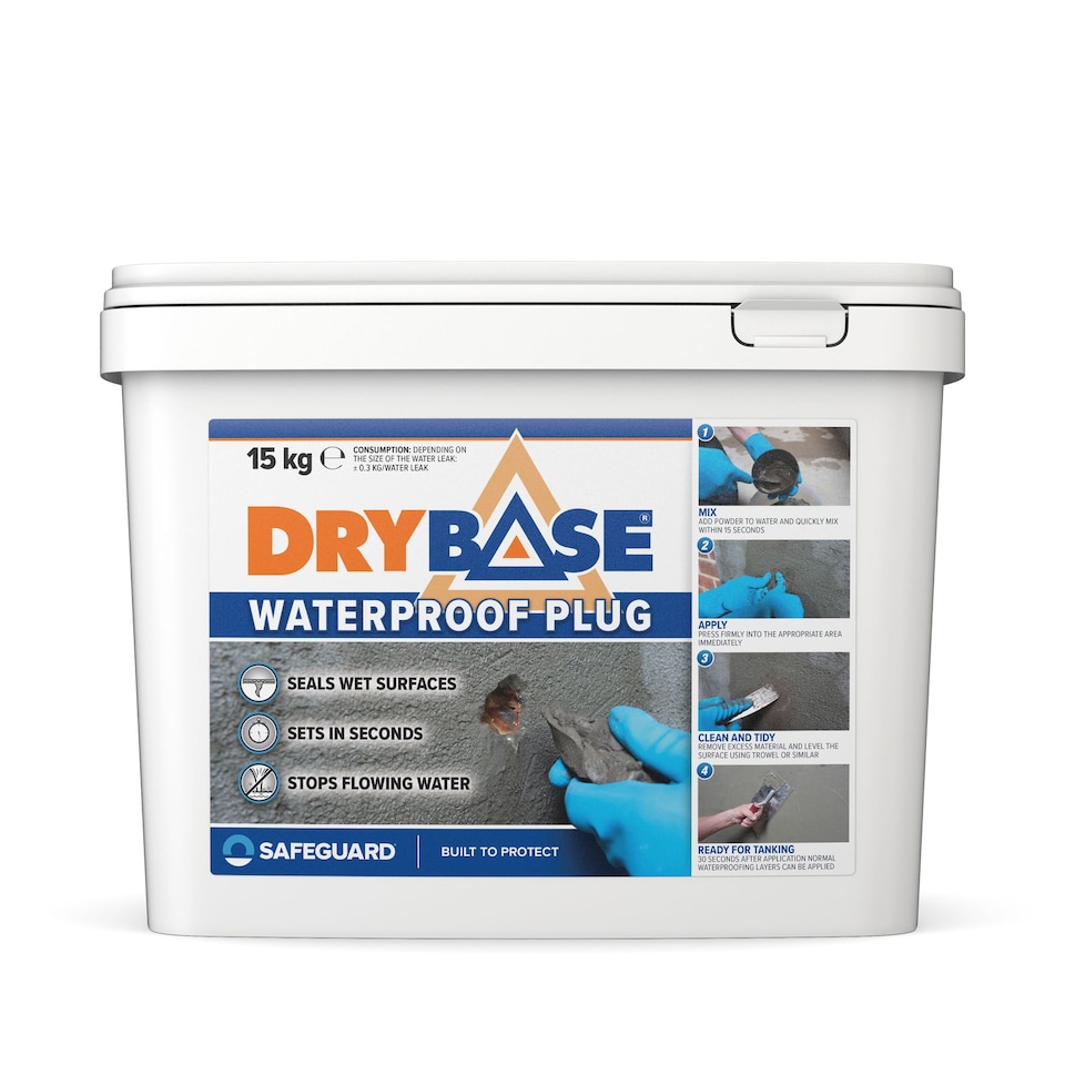 image 1 of Drybase Waterproof Plug (15kg Grey) - Stop Water Leaks in 30 Seconds. Fast Plug for Concrete, Masonry, Stone & Wet Surfaces.