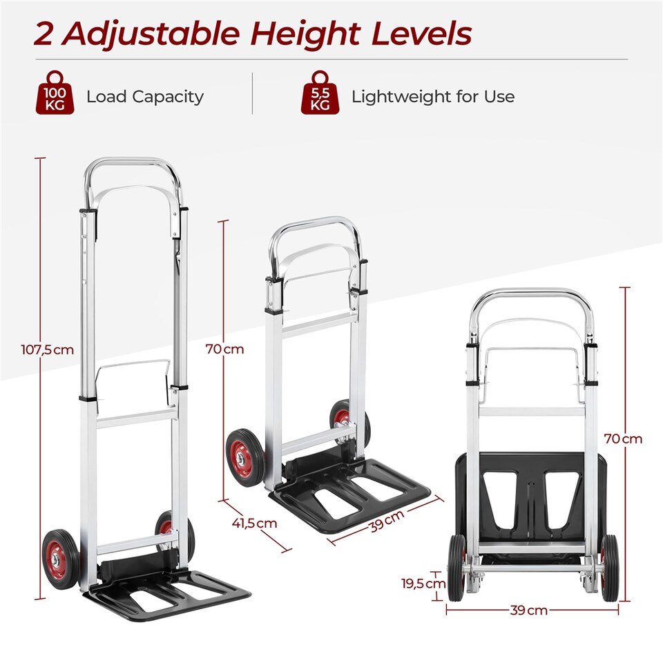 image 1 of Yaheetech Metal Hand Trolley with Adjustable Handle Height for Moving Furniture-Black