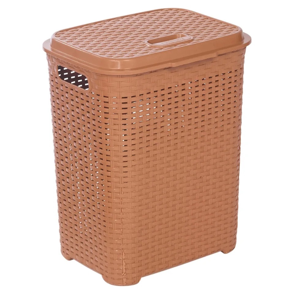 image 1 of 55L Plastic Rattan Laundry Basket | Cream | 1