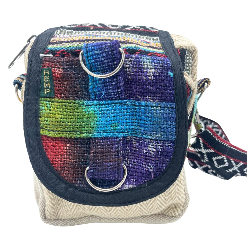 image 1 of Tie-Dye Hemp Messenger Bag - Sustainable Hemp and Cotton, Removable Strap