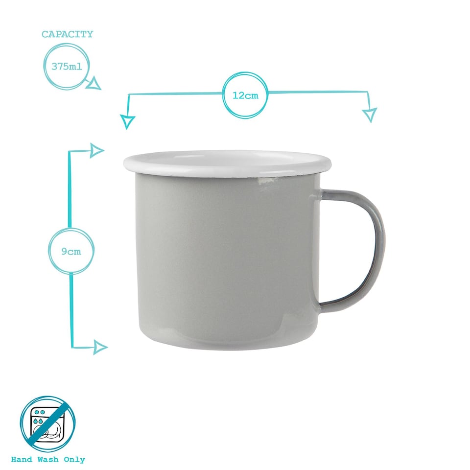 image 1 of Argon Tableware Coloured Enamel Mugs - 375ml - Grey - Pack of 6 | Grey | Grey