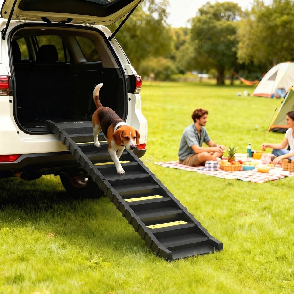 image 1 of PawHut Foldable Dog Ramp for Car, Non-Slip Dog Stairs for SUVs Truck, Black