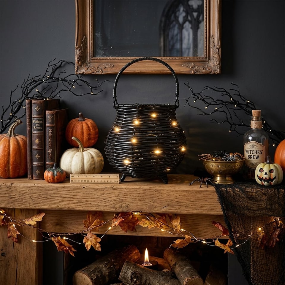 image 1 of Light Up Black Cauldron Halloween Decoration 17.5cm