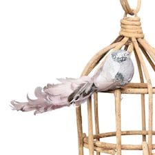 Decorative Silver Showfeather Bird With Clip