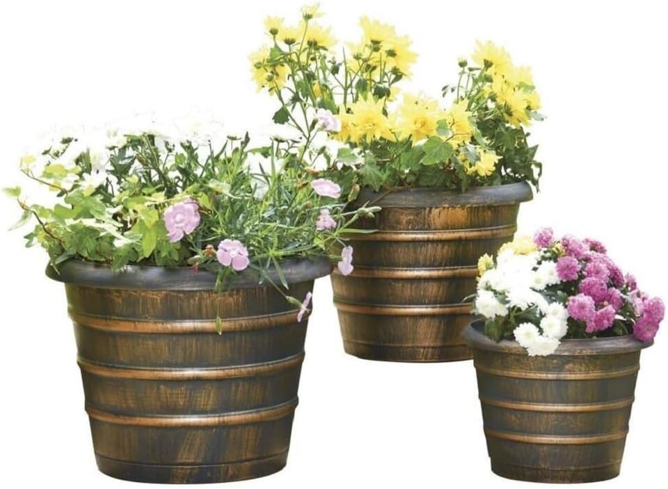 image 1 of Antique Bronze Effect Bee Hive Plastic Garden Planters 3 Pack