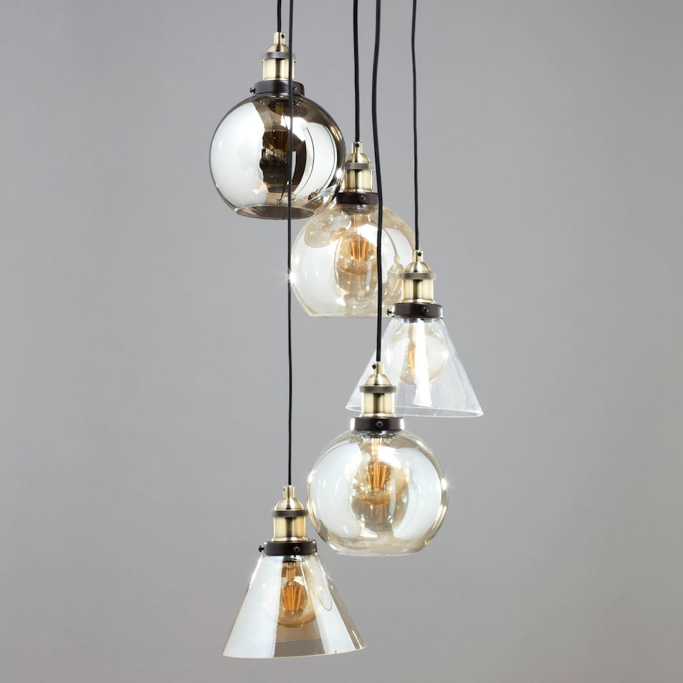 image 1 of BHS Carter Industrial Style Ceiling Cluster Pendant, Bronze