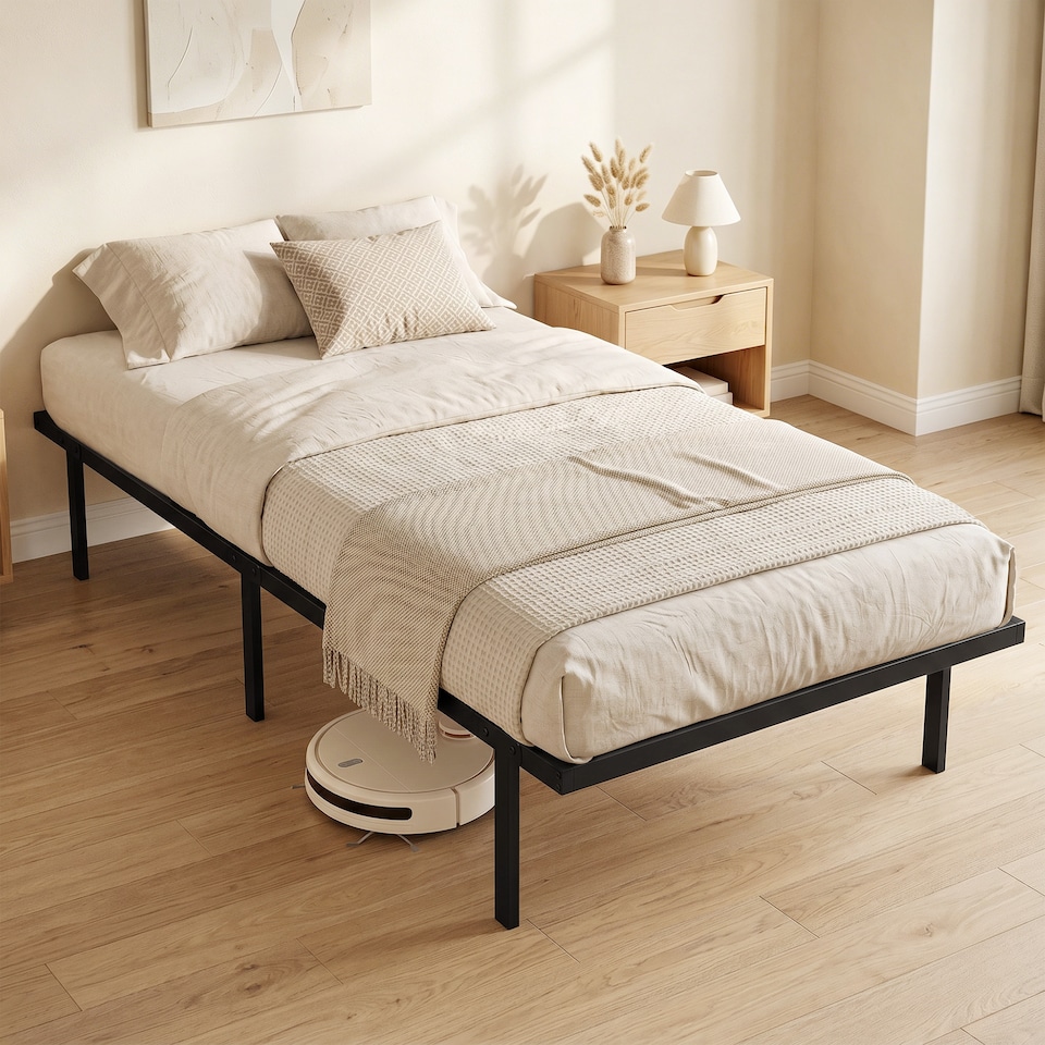 image 1 of HOMCOM 3ft Single Bed Frame with Underbed Storage, No Box Spring Needed