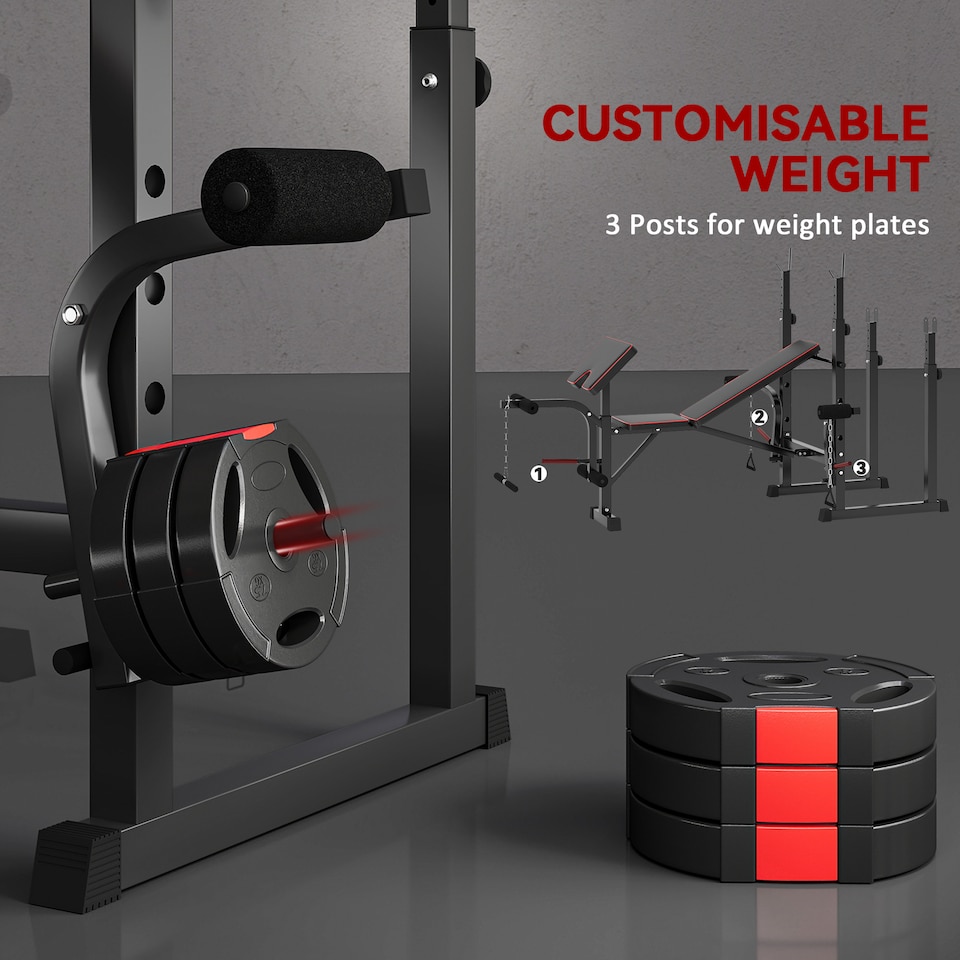 image 1 of SPORTNOW Weight Bench with Two Barbell Racks, Preacher Curl Bench