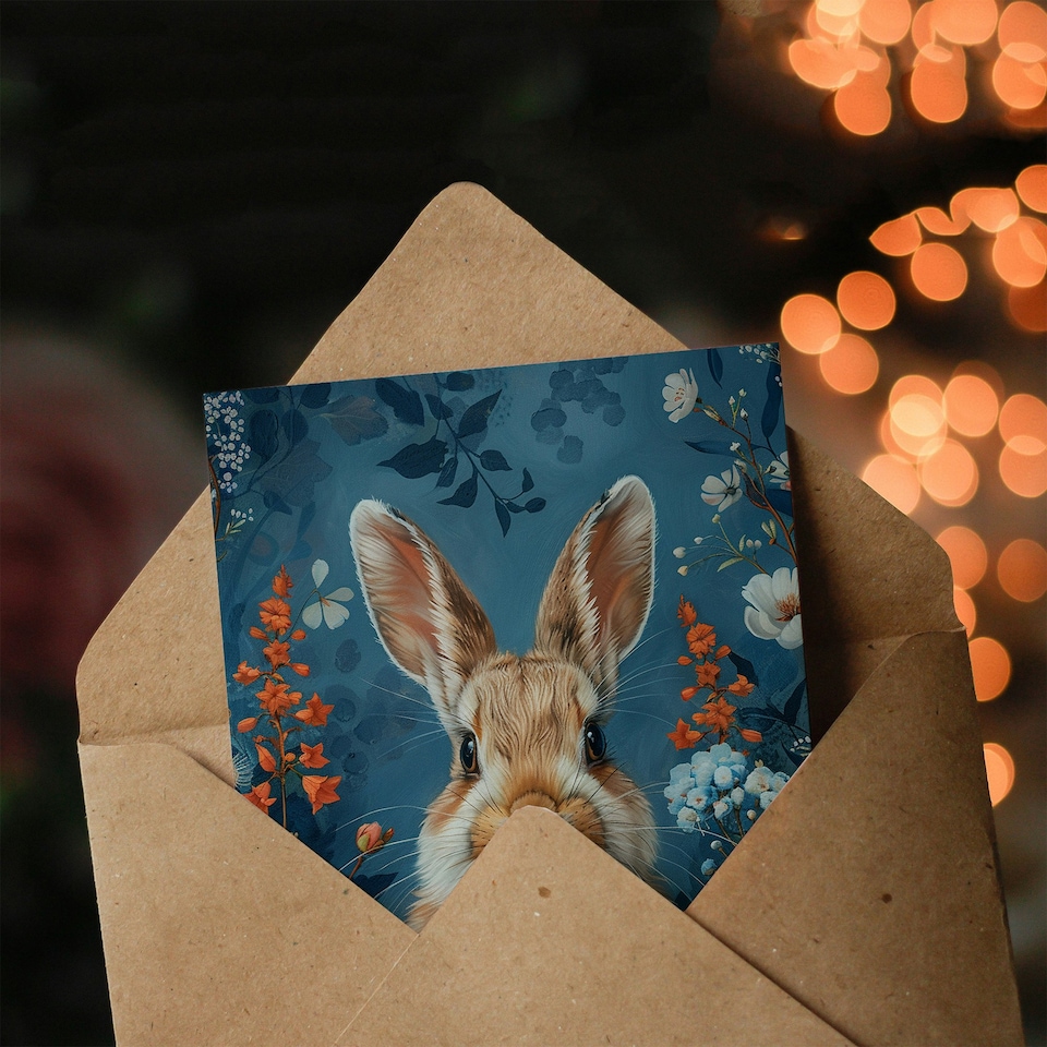 image 1 of Cute Bunny Spring Flowers Girl Boy Kids Daughter Son Birthday Card
