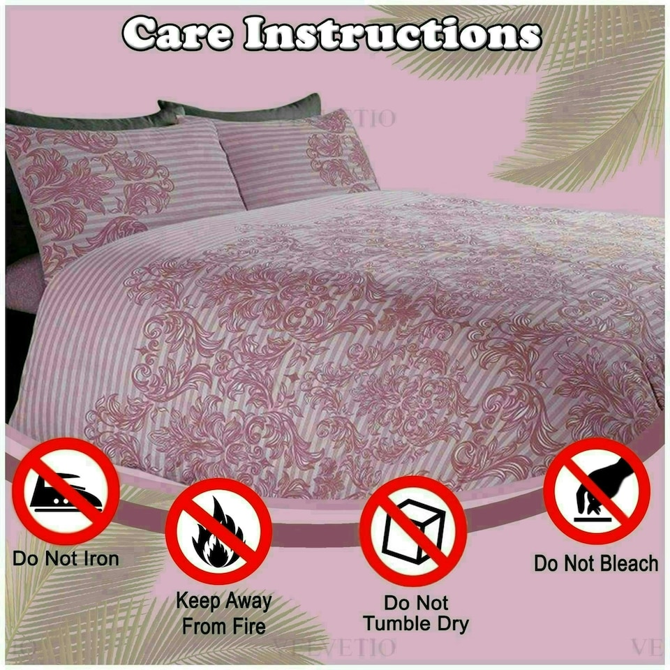 image 1 of VELVETIO Empire Damask Printed Duvet Cover Set Reversible Polycotton Beddings Pink | Single