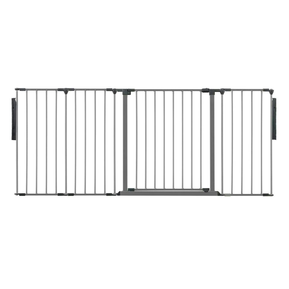 image 1 of Safetots Premium Multi Panel Room Divider, up to 181cm Wide, Grey, 70cm Tall, Multi Panel Flexible Room Barrier, Room Divider with Door for Baby Grey