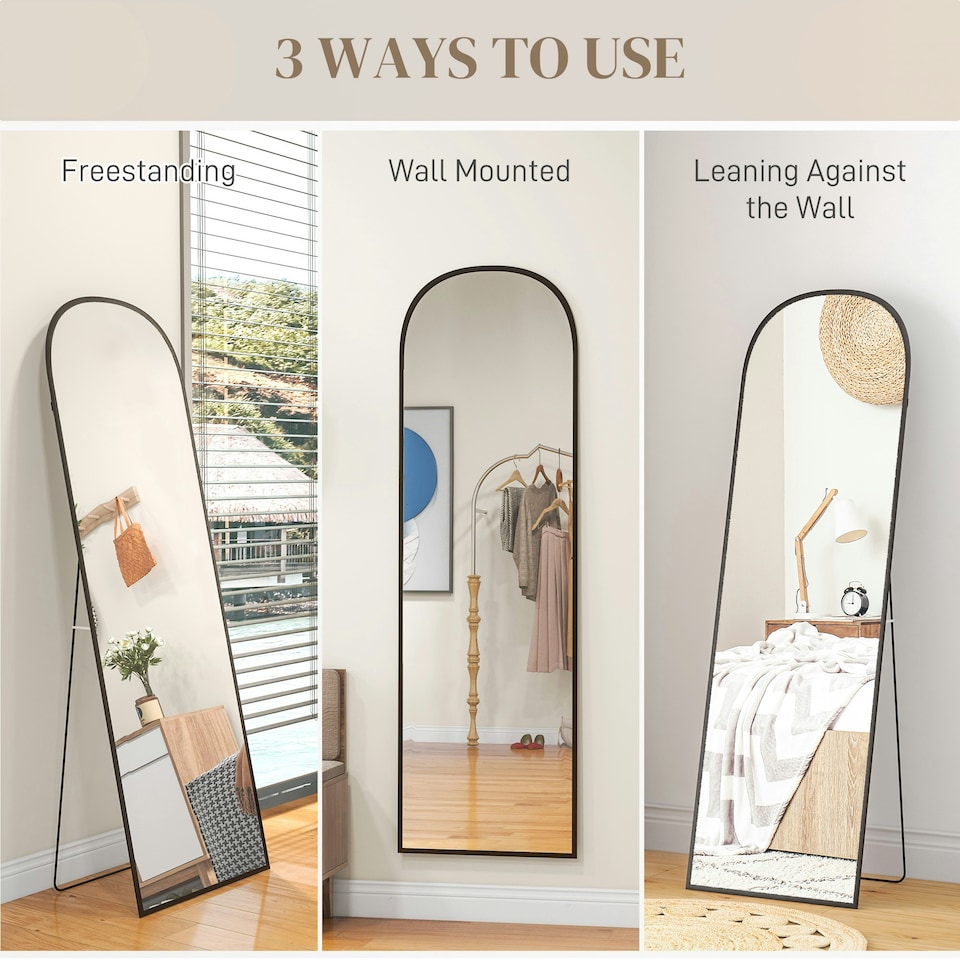 image 1 of HOMCOM Full Length Mirror with Aluminium Alloy Frame Hanging or Leaning Black