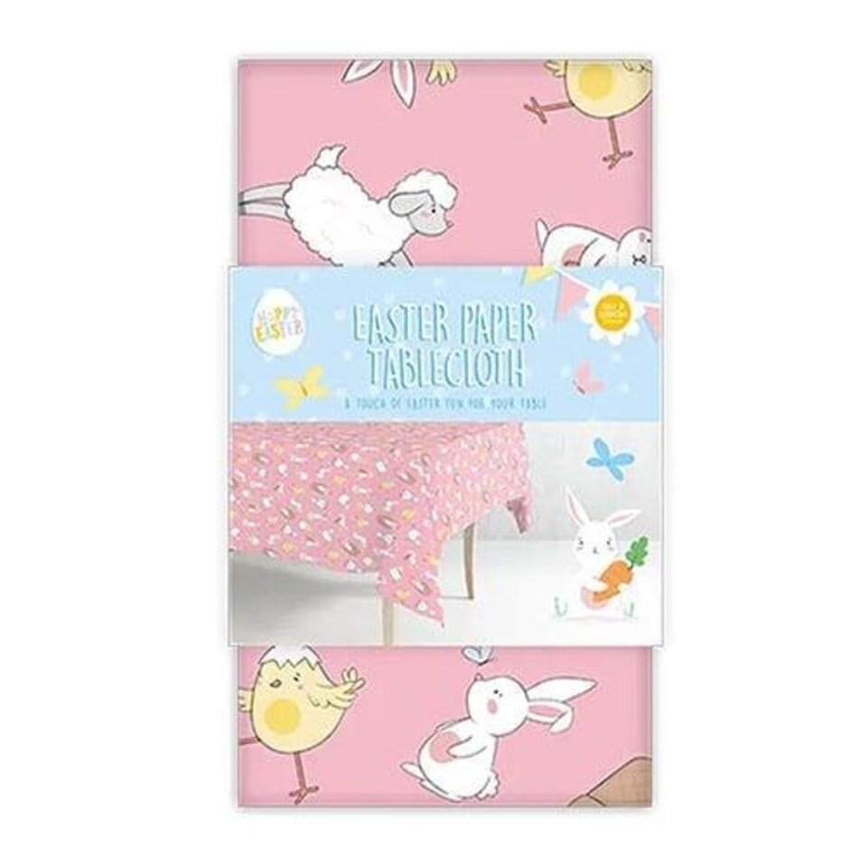 Easter Animals Pink Paper Tablecover 1.8m x 1.2m Pink
