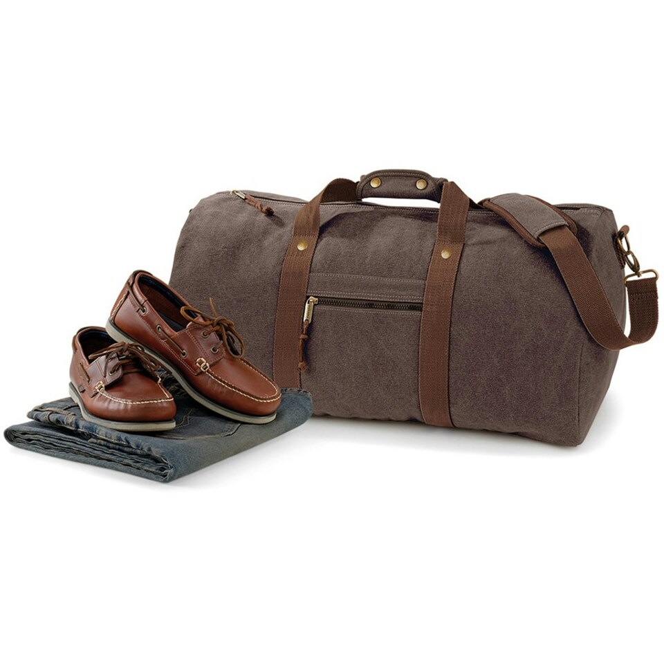 image 1 of Quadra Vintage Canvas Holdall Duffle Bag - 45 Litres - Vintage Brown - One Size