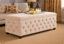 137cm Wide Empire Ottoman Storage Box with Legs, Cream Velvet Chesterfield Upholstered Ottoman Footstool Coffee Table