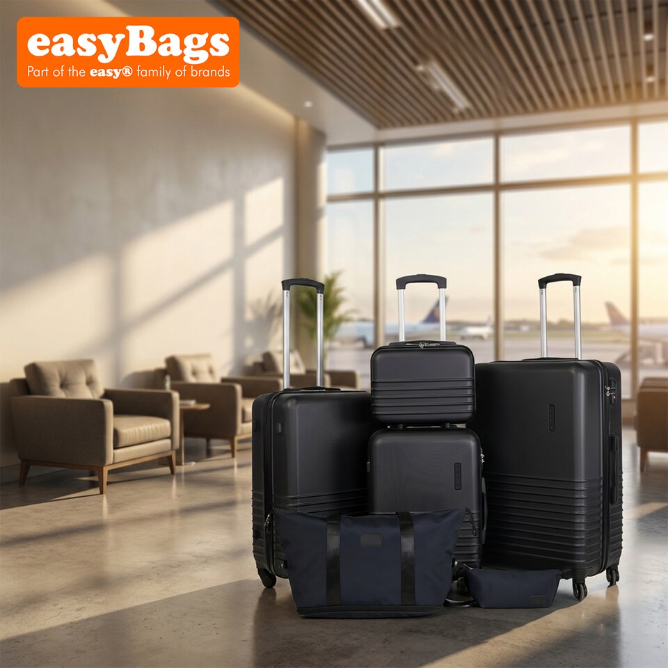 image 1 of Fergana 6 Piece ABS Hard Shell Luggage Set Lightweight Spinner Suitcases TSA Lock Travel Set Black