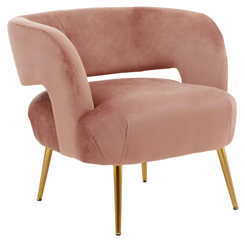 image 1 of Interiors by Premier Pink Velvet Chair with Gold Finish Metal Legs, Backrest Dining Chair, Easy to Clean Armchair