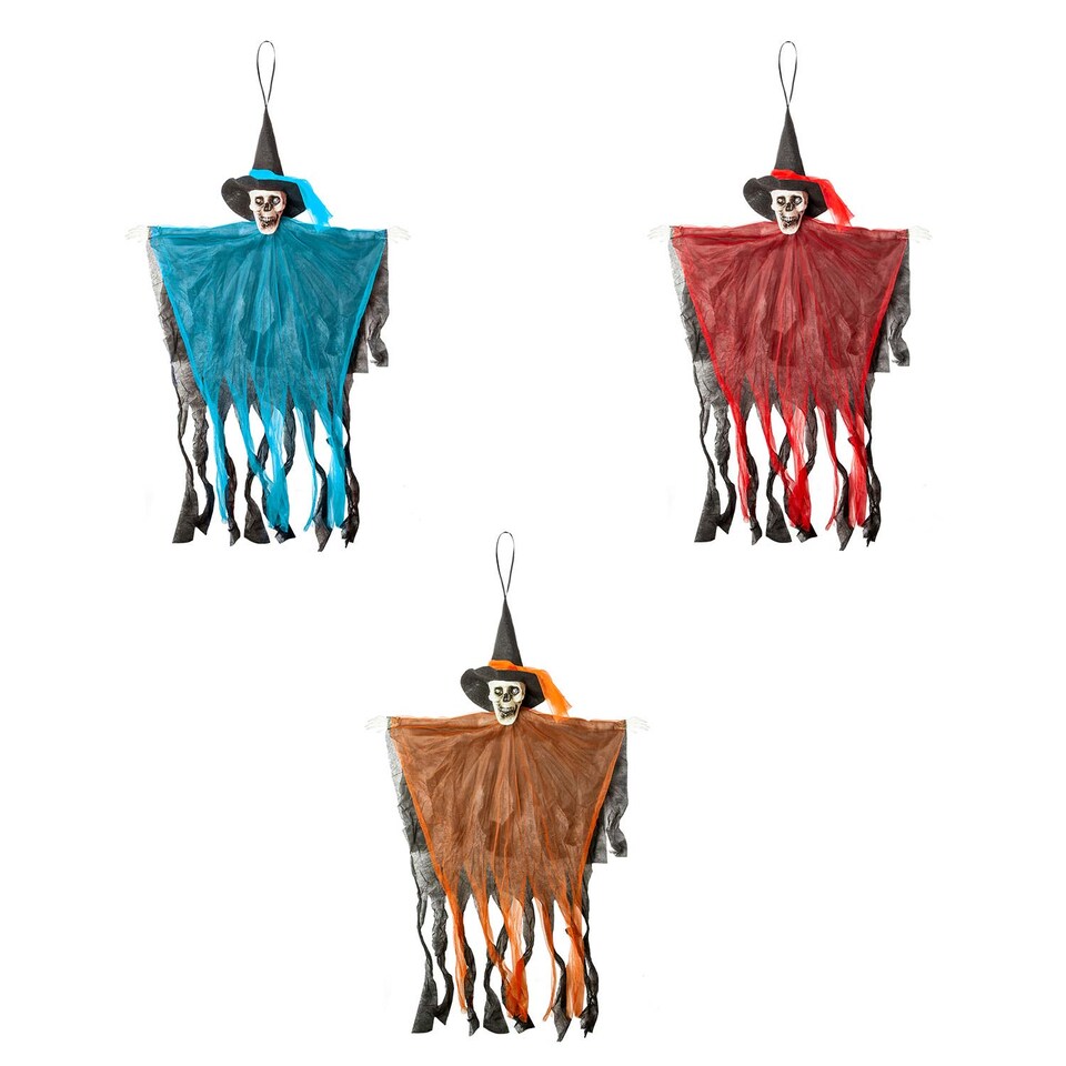 image 1 of vfm-estore Blue Hanging Skeleton Halloween Decoration with Light-Up Eyes