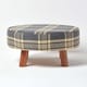 image 1 of Homescapes Grey and Yellow Tartan Fabric Flat Circular Stool with Wooden Legs | Grey | 62 x 62 x 30 cm
