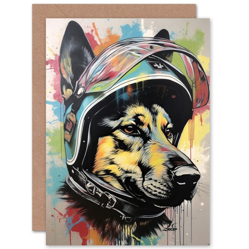 image 1 of Fun Alsatian Dog Crash Helmet for Husband Him Dad Son Art Card