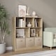 image 3 of Asymmetrical 8 Oak Cube Bookcase Shelf Storage Unit with 3 Fabric Drawer Inserts | Multi | Oak & Beige Drawer | 1