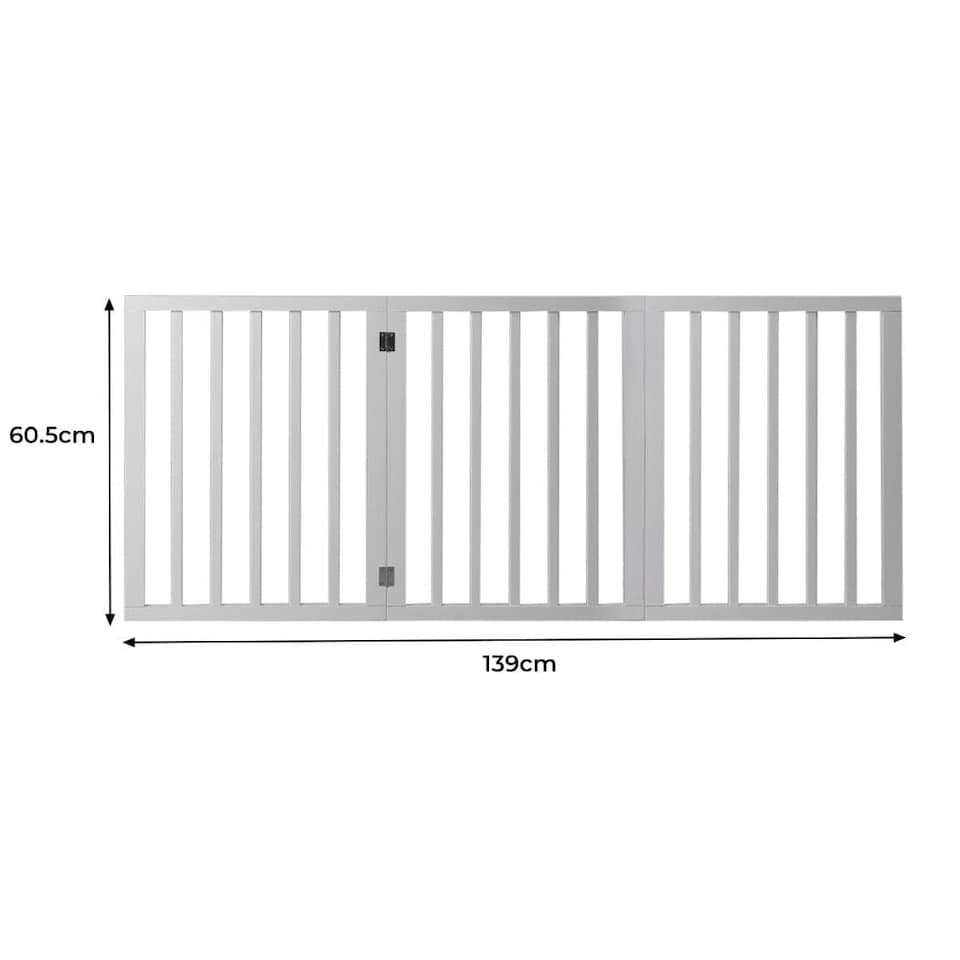image 1 of Wooden Pet Gate Dog Fence Retractable Barrier Portable Door 3 Panel White